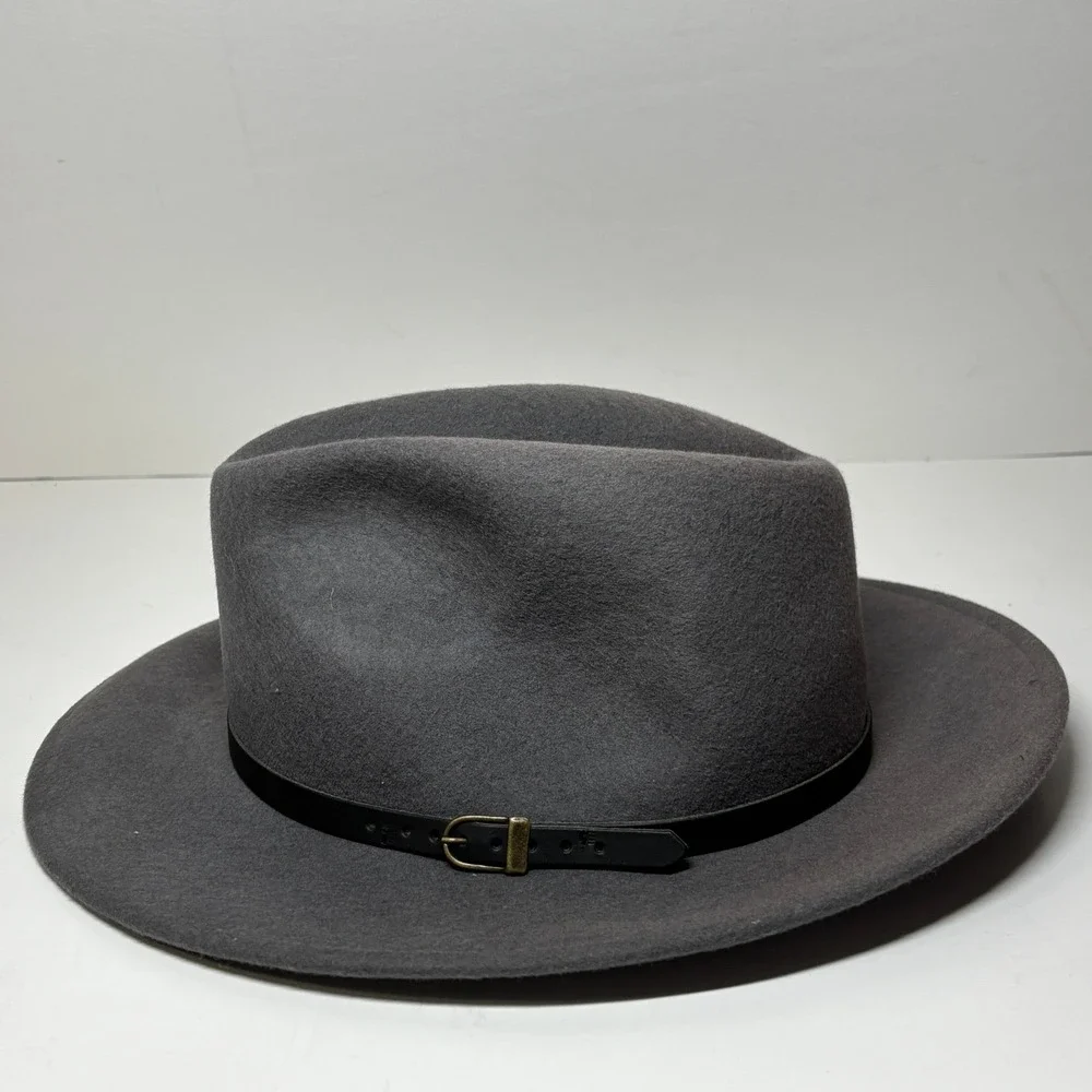 Gelso Bianco Made in Italy Dark Gray 100% Wool Felt Fedora Hat with Leather Band